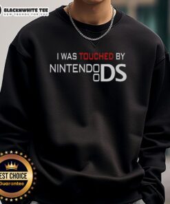 Alt Text: Official I Was Touched By A Nintendo DS Sweatshirt, featuring retro gaming design and vibrant colors.