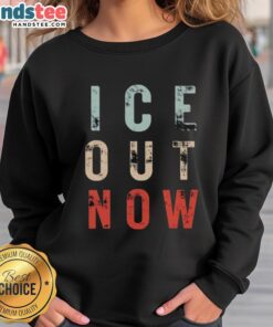 Official Ice Out Now Minneapolis Rally sweatshirt promoting the Abolish ICE movement, featuring bold graphics and vibrant colors.