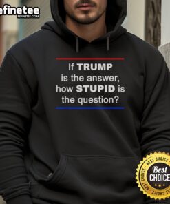 Official 'If Trump Is The Answer, How Stupid Is The Question' hoodie design featuring bold text and graphic elements.