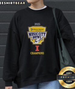 Alt Text: Official Illinois Fighting Illini 2025 Music City Bowl Champions logo sweatshirt featuring vibrant team colors.