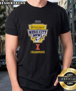 Alt Text: Illinois Fighting Illini 2025 Music City Bowl Champions Logo T-Shirt featuring bold team graphics and vibrant colors.