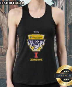 Official Illinois Fighting Illini 2025 Music City Bowl Champions logo tank top featuring team colors and design.