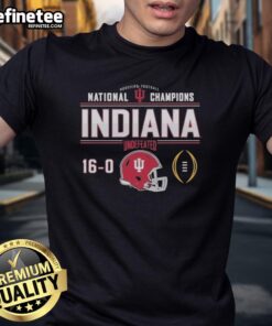 Official Indiana Football National Champions T-Shirt, celebrating an undefeated 16-0 season with bold graphics.