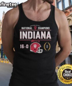 Official Indiana Football National Champions Undefeated 16-0 tank top featuring team logo and championship graphics.