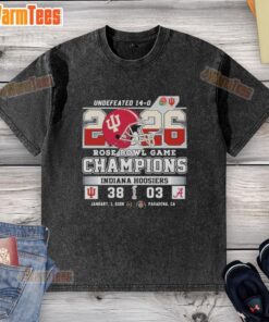 Official Indiana Hoosiers 2026 Rose Bowl Game Champions Score Washed T-Shirt showcasing team pride and victory.
