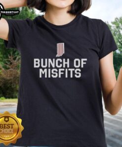 Alt Text: Official Indiana Hoosiers Football Bunch of Misfits logo on a stylish ladies tee, perfect for fans and casual wear.