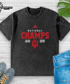 Official Indiana Hoosiers Premium NCAA 2026 CFP National Champions Mascot Washed T-Shirt in red, featuring team logo.