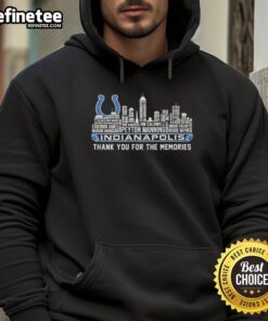 Official Indianapolis Colts 'Thank You For The Memories' hoodie featuring a city skyline design.