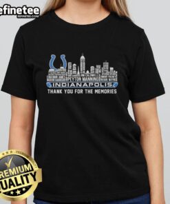 Official Indianapolis Colts Thank You For The Memories tee featuring the city skyline, perfect for female fans.