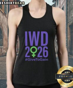 Official International Women's Day 2026 Give To Gain Tank Top, featuring a vibrant design celebrating women's empowerment.