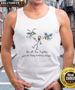 Official 'It's All Fun And Games Until The Flying Monkeys Attack' tank top featuring a playful design and vibrant colors.