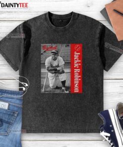 Alt Text: Official Jackie Robinson Major League Baseball washed t-shirt featuring vintage design and comfortable fit.