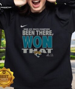 Alt Text: Official Jacksonville Jaguars 2025 AFC South Champions sweatshirt showcasing team colors and logo.