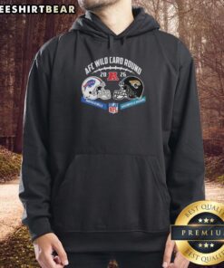 Official Jacksonville Jaguars vs Buffalo Bills AFC Wild Card Game hoodie featuring team logos and vibrant design.