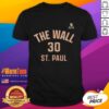 Alt Text: Official Jesper Wallstedt Minnesota Wild t-shirt featuring 'The Wall Of St. Paul' name and number design.