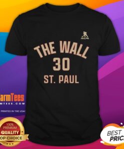 Alt Text: Official Jesper Wallstedt Minnesota Wild t-shirt featuring 'The Wall Of St. Paul' name and number design.