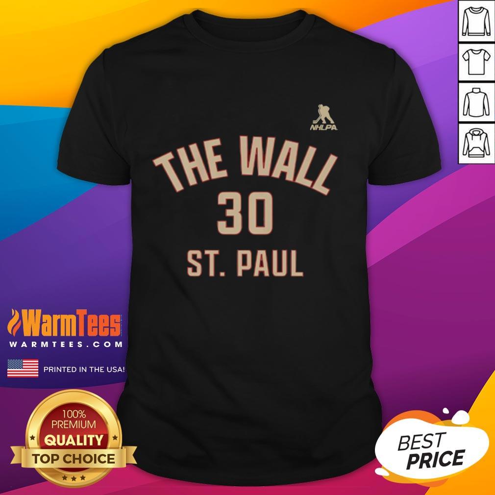 official-jesper-wallstedt-30-minnesota-wild-the-wall-of-st-paul-name-and-number-t-shirt Alt Text: Official Jesper Wallstedt Minnesota Wild t-shirt featuring 'The Wall Of St. Paul' name and number design.