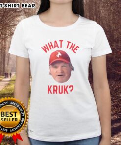 Alt Text: Official John Kruk Philadelphia Phillies MLB What The Kruk Big Face Ladies Tee featuring vibrant graphics and soft fabric.