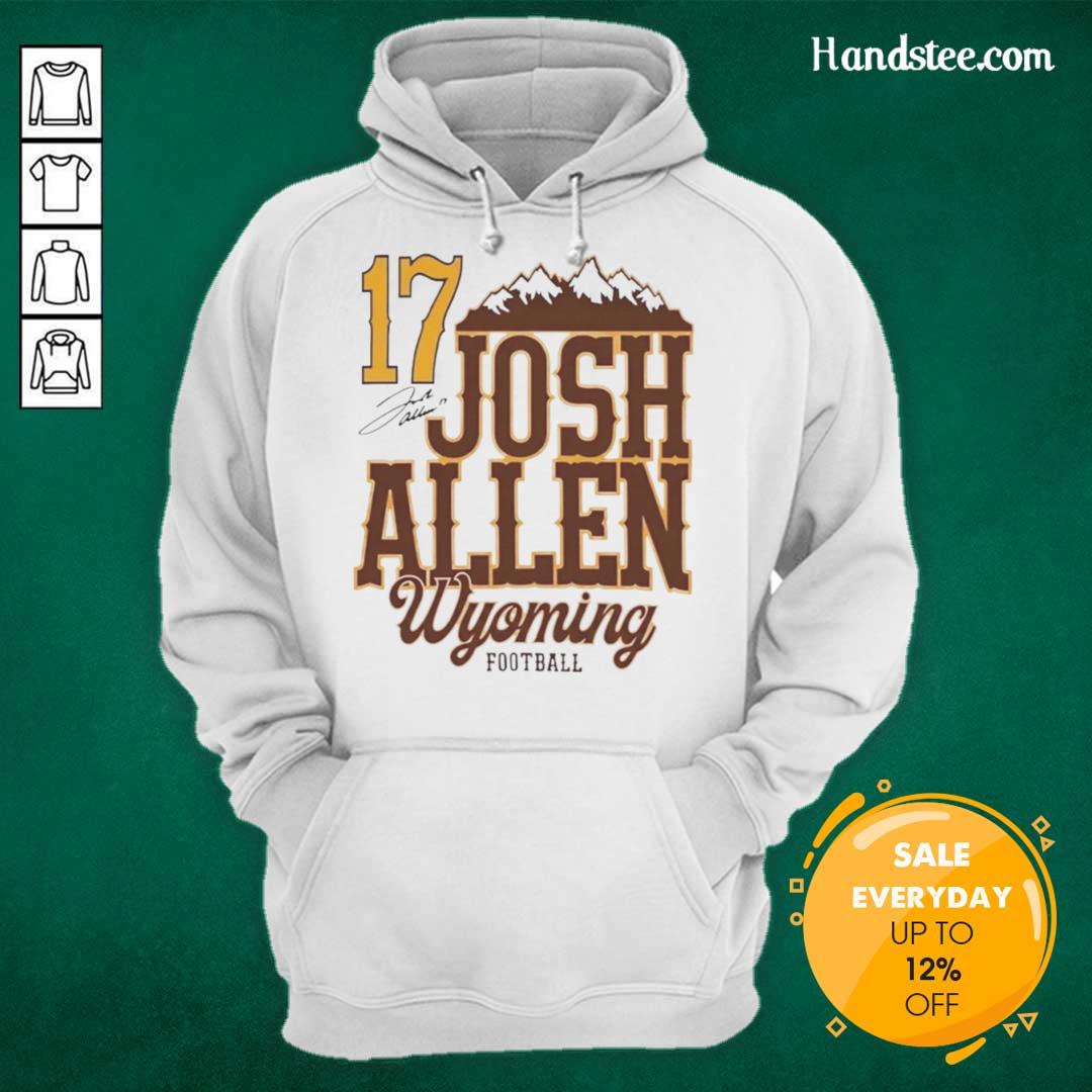 official-josh-allen-17-wyoming-cowboys-football-mountain-signature-hoodie Alt Text: Josh Allen official Wyoming Cowboys football hoodie with signature, perfect for fans and collectors.