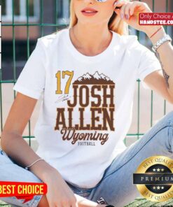 Official Josh Allen 17 Wyoming Cowboys Football ladies tee featuring his signature, perfect for fans and collectors.