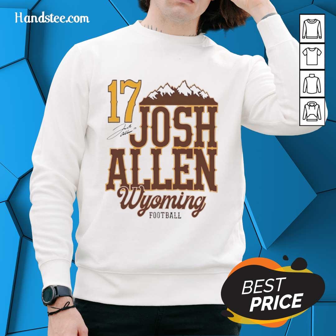 official-josh-allen-17-wyoming-cowboys-football-mountain-signature-sweatshirt Alt Text: Official Josh Allen Wyoming Cowboys Football sweatshirt featuring a mountain design and signature.