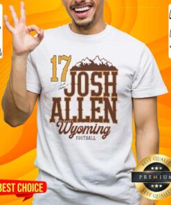 Official Josh Allen 17 Wyoming Cowboys Football T-Shirt featuring a mountain design and signature, perfect for fans.