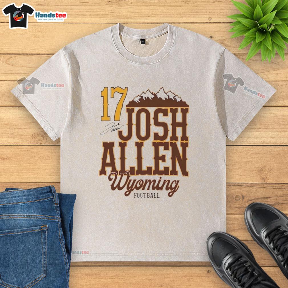 official-josh-allen-17-wyoming-cowboys-football-mountain-signature-washed-t-shirt Josh Allen 17 Wyoming Cowboys Football signature washed t-shirt showcasing team pride and style for fans.