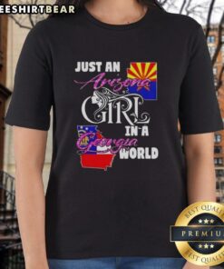 Official Just An Arizona Girl In A Georgia World Ladies Tee featuring a stylish design perfect for casual wear.