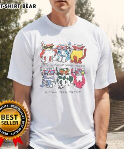 Official Justin in cheap sunglasses graphic t-shirt featuring Hilton Head Island cats design, perfect for casual wear.
