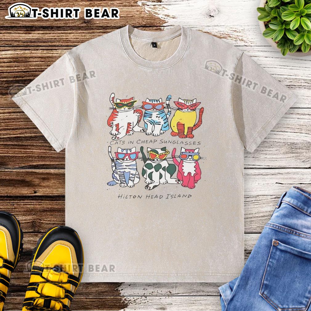 Official Justin In Cheap Sunglasses Hilton Head Island Cats Graphic Washed T-Shirt Official Justin in cheap sunglasses wearing a graphic washed t-shirt on Hilton Head Island, showcasing casual style.