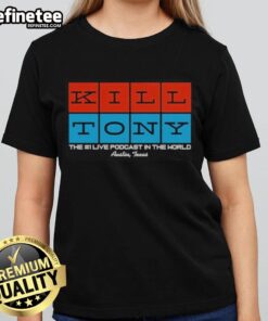 Official Kill Tony Squares Ladies Tee featuring a stylish design for fans of the popular podcast, perfect for casual wear.
