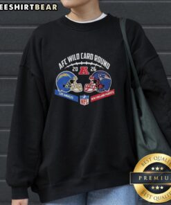 Alt Text: Official Los Angeles Chargers vs New England Patriots 2026 AFC Wild Card Round helmet sweatshirt in team colors.