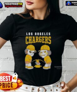 Official Los Angeles Chargers X Michael Myers tee featuring Billy Puppet, showcasing a playful rivalry with Raiders and Broncos.