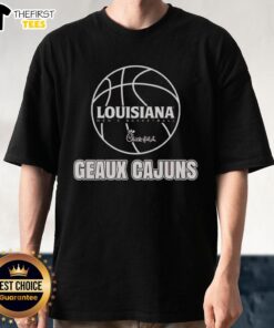 Alt Text: Official Louisiana Ragin' Men's Basketball Chick-Fil-A Geaux Cajuns T-Shirt featuring team colors and logo.
