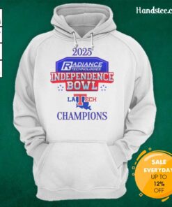 Official Louisiana Tech Bulldogs 2025 Independence Bowl Champions logo hoodie featuring vibrant team colors and design.