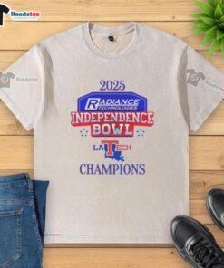 Alt Text: Official Louisiana Tech Bulldogs 2025 Independence Bowl Champions logo on a stylish washed t-shirt design.