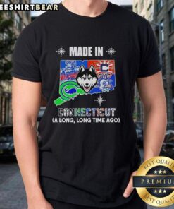 Alt Text: Official Made In Connecticut A Long Long Time Ago State Mashup Logo T-Shirt featuring unique team designs.