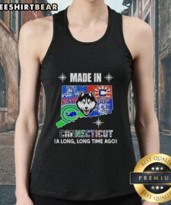 Alt Text: Official Made in Connecticut tank top featuring a vintage mashup logo of state teams, perfect for local pride.