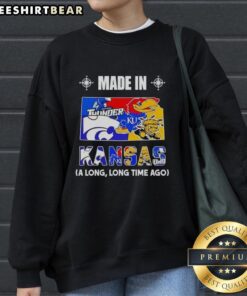 Official Made In Kansas A Long Long Time Ago State Mashup Logo Teams Sweatshirt featuring unique Kansas-themed design.
