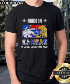 Official Made In Kansas A Long Long Time Ago State Mashup Logo T-Shirt showcasing Kansas pride and teamwork.