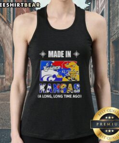 Made In Kansas tank top featuring a vintage mashup logo of state teams, ideal for fans and casual wear.