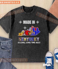 Alt Text: Official Made in Kentucky A Long Long Time Ago state mashup logo on a teams washed t-shirt.