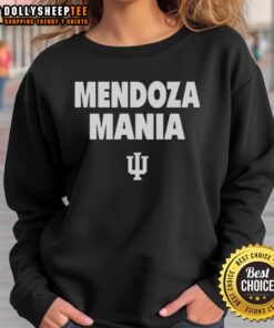 Alt Text: Official Mendoza Mania Indiana Hoosiers logo sweatshirt featuring bold colors and university emblem for fans.