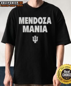 Alt Text: Official Mendoza Mania Indiana Hoosiers logo T-shirt featuring bold team colors and graphic design for fans.