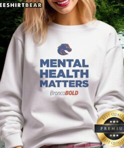 Official Mental Health Matters Boise State Broncos sweatshirt in navy blue, featuring logo and comfortable design.