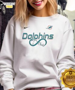 Official Miami Dolphins NFL Elvis Presley Loves You fan sweatshirt, featuring team colors and iconic Elvis graphic.