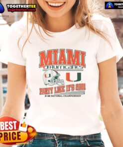 Official Miami Football CFP Party Like It's 2001 Ladies Tee in vibrant colors, perfect for game day and fan celebrations.