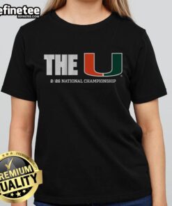Alt Text: Official Miami Football The U CFP National Championship ladies tee showcasing team pride and style.