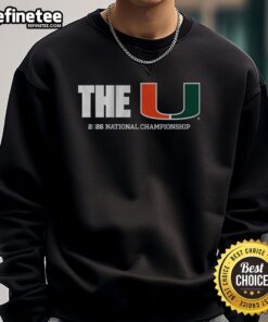 Official Miami Football The U CFP National Championship Sweatshirt in vibrant orange and green colors.