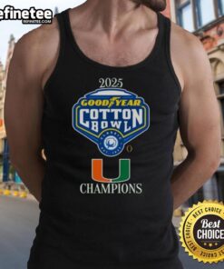 Alt Text: Official Miami Hurricanes 2025 Goodyear Cotton Bowl logo tank top featuring vibrant team colors and bold graphics.
